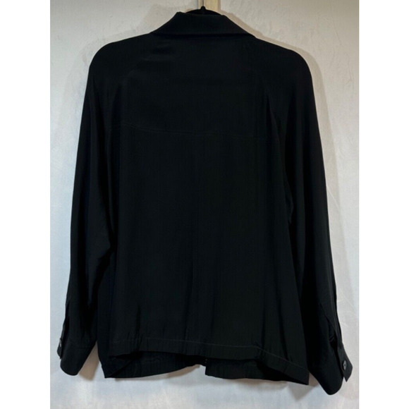 Eileen Fisher Size M Jacket Stand Collar 100% Silk Crepe Black Full Zip Light C1 - Picture 3 of 6